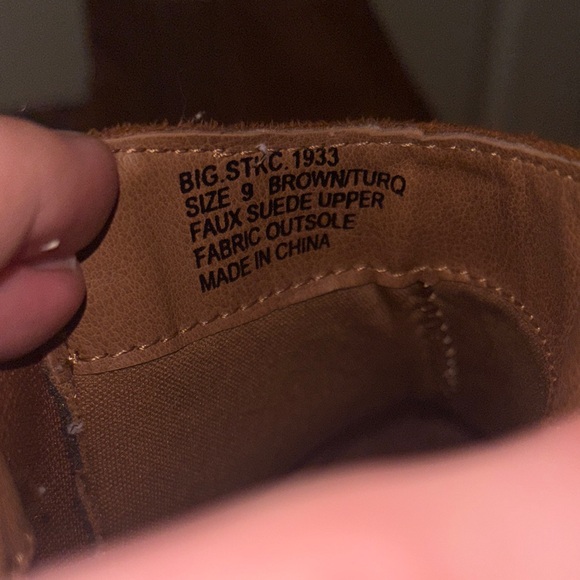 Crazy Train Brown Suede Ankle Boots with Blue Stitching - Picture 3 of 6